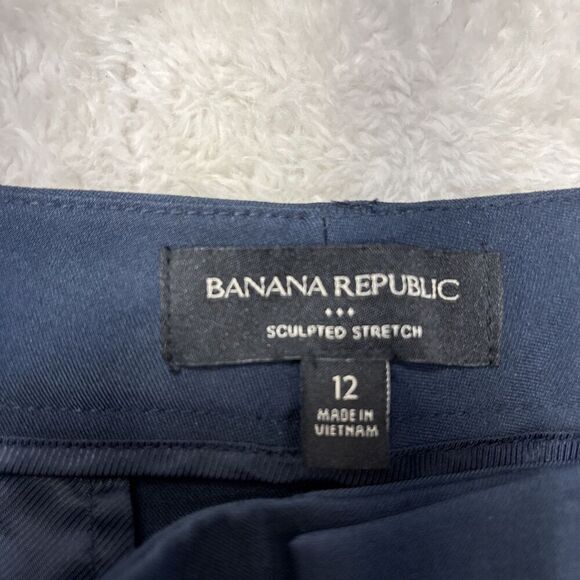 Banana Republic Dress Pants Womens 12 Sculpted Stretch Straight Navy high Rise - Picture 3 of 7